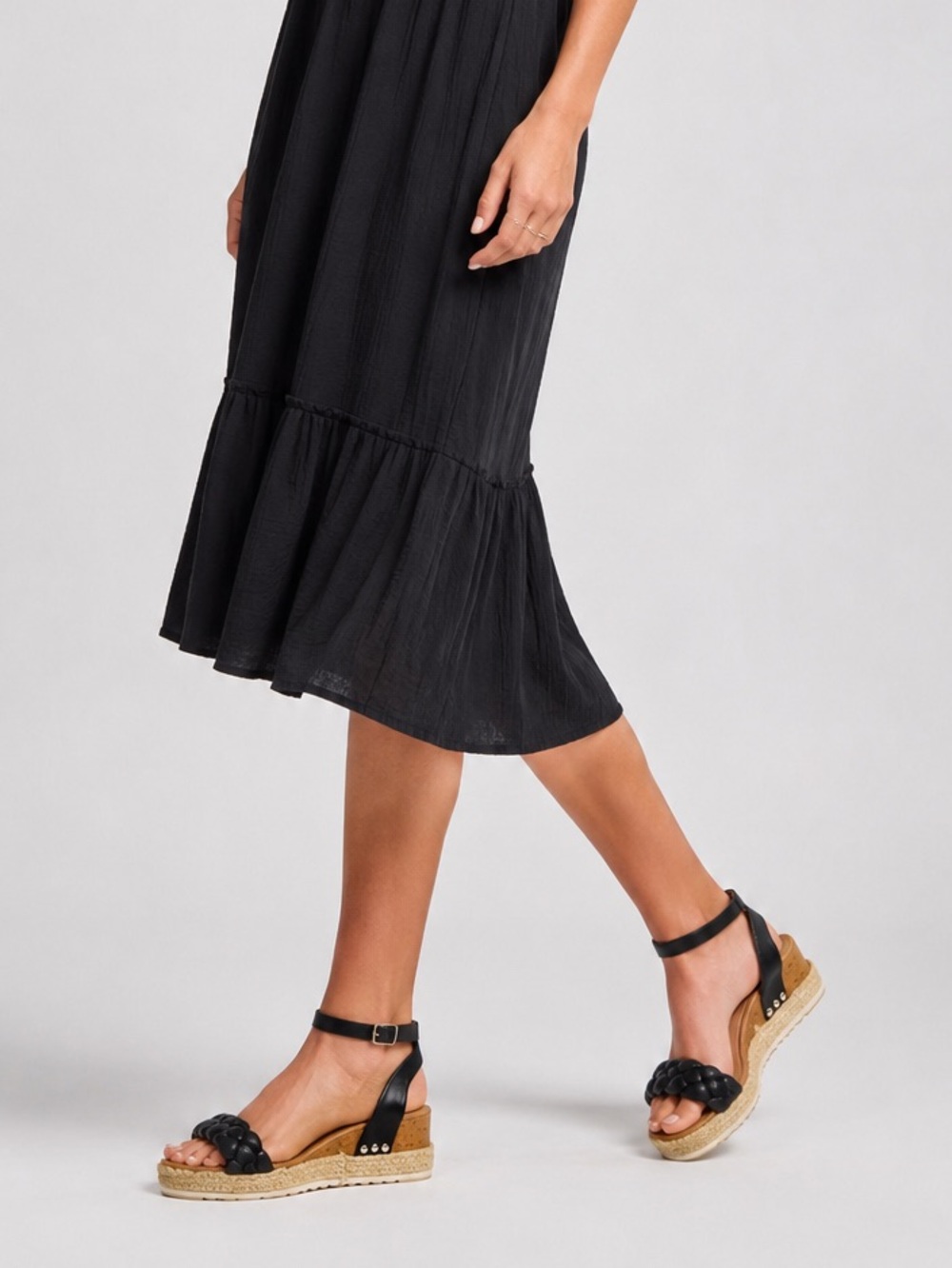 Steve Madden Black Braided Espadrille Ankle-Strap Wedge Sandals Size 8